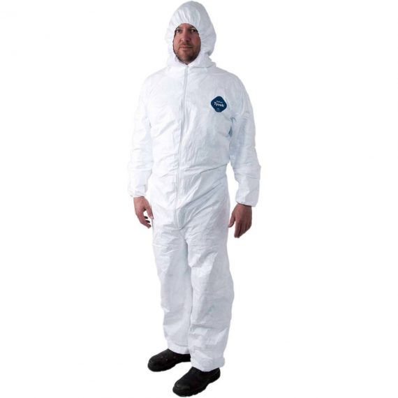 DuPont Tyvek 400 TY127S Protective Coverall with Hood, Disposable, Elastic Cuff, White, XL